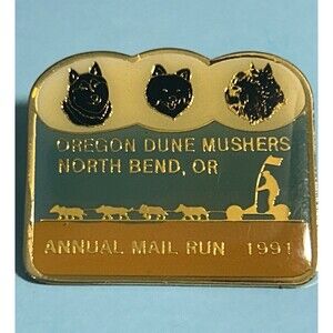 1991 Oregon Dune Mushers Dog Sled Team Annual Mail Run enamel lapel pin